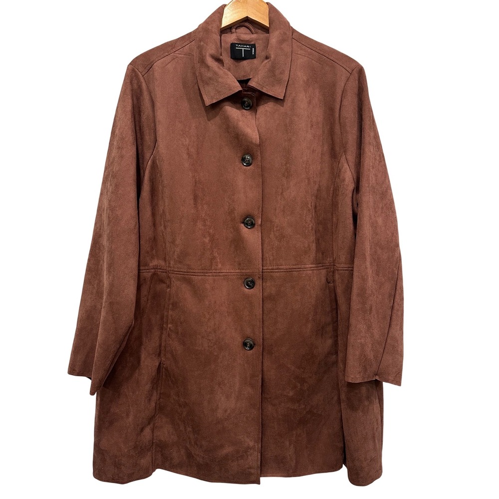 Tahari Woman Faux Suede Button Front Jacket Dusty Berry 2X Transitional Minimal